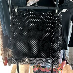Shimmery Black Mini Skirt With Net/Rhinestone Overlay Size L, Elastic Waistband